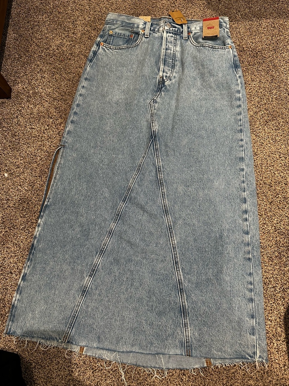 LEVI'S size 31 (12) Long Icon Jean Skirt Side Slit NEW $60